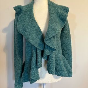 Vintage Moda International Cardigan Sweater Green Blue Shawl Collar Waterfall